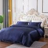 5 PC Satin Bedding Set Soft Silky Satin Bed Set with Zipper Closure & Corner Ties With 600 Thread Count 18'' Deep Pocket of Fitted Sheet (Duvet cover+Fitted+Flat+Pillowcases)Queen/Full ,Navy Blue view 2