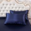 5 PC Satin Bedding Set Soft Silky Satin Bed Set with Zipper Closure & Corner Ties With 600 Thread Count 18'' Deep Pocket of Fitted Sheet (Duvet cover+Fitted+Flat+Pillowcases)Queen/Full ,Navy Blue view 4
