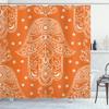 Ambesonne Hamsa Shower Curtain, Egyptian Boho Hand Shape Pattern Eye Design Bridal Night Inspired Art, Cloth Fabric Bathroom Decor Set with Hooks, 69" W x 75" L, Orange White view 1