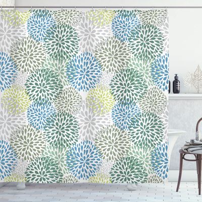 Ambesonne Floral Shower Curtain, Modern Floral Ornate Petals Flourish Traditional Springtime Garden Leaves, Cloth Fabric Bathroom Decor Set with Hooks, 69" W x 75" L, Pale Green