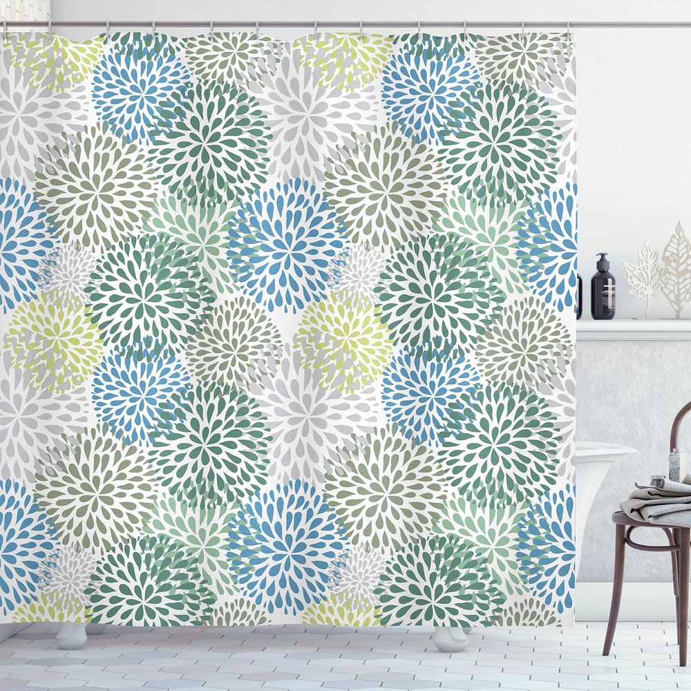 Ambesonne Floral Shower Curtain, Modern Floral Ornate Petals Flourish Traditional Springtime Garden Leaves, Cloth Fabric Bathroom Decor Set with Hooks, 69" W x 75" L, Pale Green
