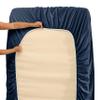 5 Pcs Split Bed Sheet Set + Duvet Cover with Zipper Closure & Corner Ties 100% Combed Cotton 600 TC Split Cal-King Size Sheet Set For Adjustable Bed All Around Fitted Upto 28" DP(6 PC | Navy Blue) view 3