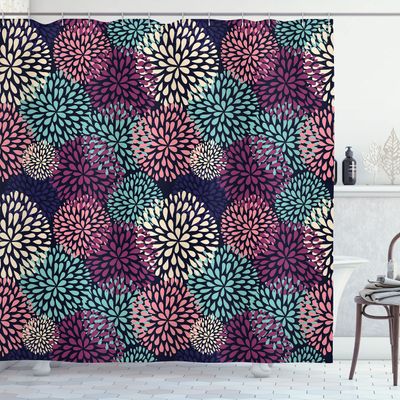 Ambesonne Floral Shower Curtain, Modern Floral Ornate Petals Flourish Traditional Springtime Garden Leaves, Cloth Fabric Bathroom Decor Set with Hooks, 69" W x 70" L, Seafoam Salmon