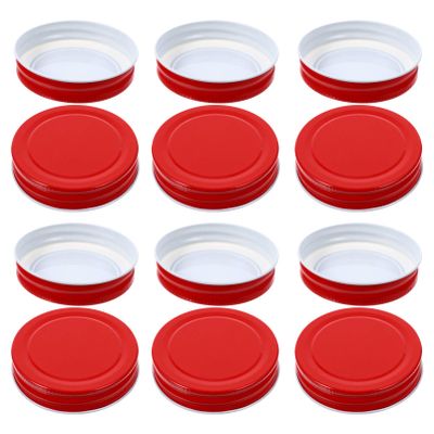 12pcs Jar Lids Tinplate Airtight Canning Jars Caps Leakproof Split Sealing Cover Round Metal Ring for Regular Mouth Kerr Jars Bottles 70mm Red
