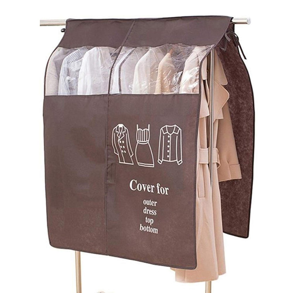 [2pcs] Garment Bags Clothes Cover, Portable Floor-Standing Hanger Dustproof Clothes Bag for Suit, Coat, Dress Closet Clothes Storage,Brown