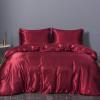 5 PC Satin Bedding Set Soft Silky Satin Bed Set with Zipper Closure & Corner Ties With 600 Thread Count 18'' Deep Pocket of Fitted Sheet (Duvet cover+Fitted+Flat+Pillowcases)Twin/TwinXL ,Burgundy view 1