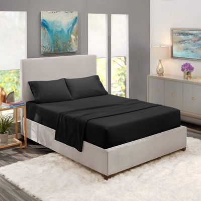 5 Pcs Split Bed Sheet Set + Duvet Cover with Zipper Closure & Corner Ties 100% Combed Cotton 600 TC Split Cal-King Size Sheet Set For Adjustable Bed All Around Fitted Upto 32" DP(6 PC | Black)