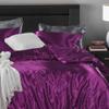 5 PC Satin Bedding Set Soft Silky Satin Bed Set with Zipper Closure & Corner Ties With 600 Thread Count 18'' Deep Pocket of Fitted Sheet (Duvet cover+Fitted+Flat+Pillowcases)Queen/Full ,Purple view 1