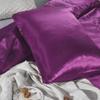5 PC Satin Bedding Set Soft Silky Satin Bed Set with Zipper Closure & Corner Ties With 600 Thread Count 18'' Deep Pocket of Fitted Sheet (Duvet cover+Fitted+Flat+Pillowcases)Queen/Full ,Purple view 4