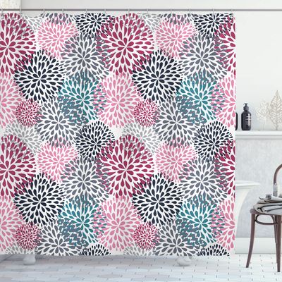 Ambesonne Floral Shower Curtain, Modern Floral Ornate Petals Flourish Traditional Springtime Garden Leaves, Cloth Fabric Bathroom Decor Set with Hooks, 69" W x 84" L, Rose White