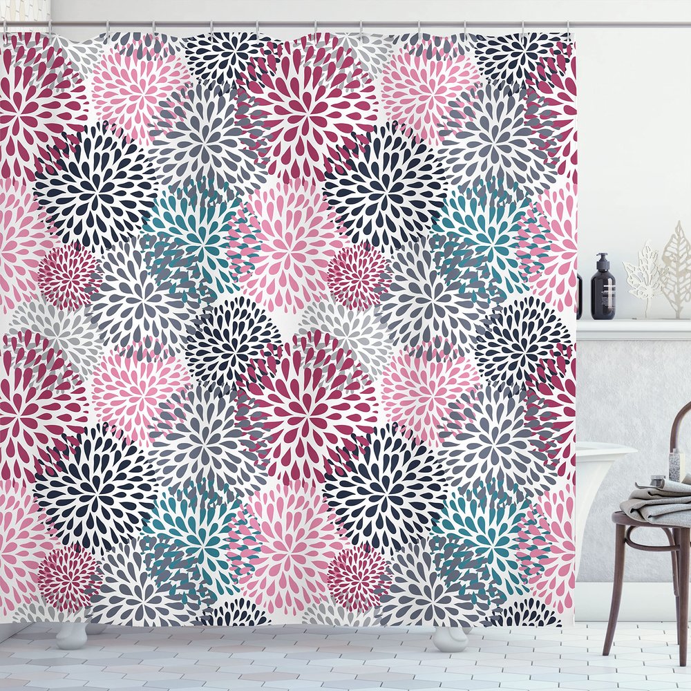 Ambesonne Floral Shower Curtain, Modern Floral Ornate Petals Flourish Traditional Springtime Garden Leaves, Cloth Fabric Bathroom Decor Set with Hooks, 69" W x 84" L, Rose White