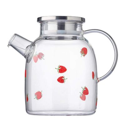 1pc Strawberry Cold Brew Teapot Strawberry Decor Drink Pitcher with Lid Water Pitcher with Lid Water Bottles Glass Tea Kettle Tea Pot Measuring Cup Stainless Steel Household