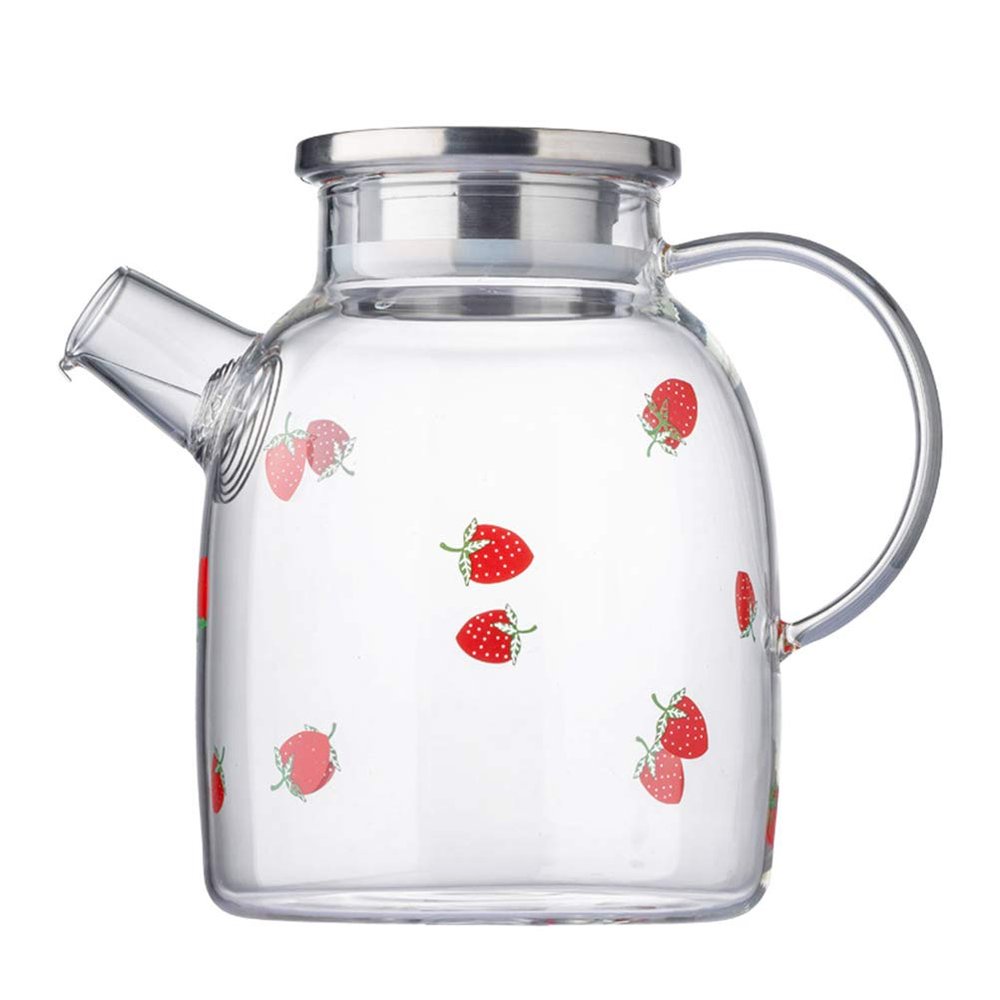 1pc Strawberry Cold Brew Teapot Strawberry Decor Drink Pitcher with Lid Water Pitcher with Lid Water Bottles Glass Tea Kettle Tea Pot Measuring Cup Stainless Steel Household