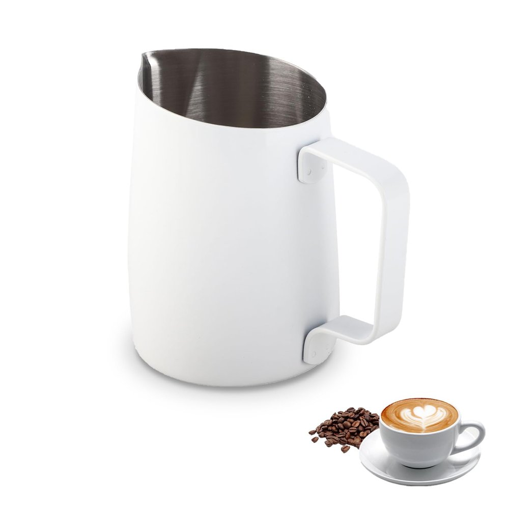 420ml/14oz Milk Frothing Pitcher, Stainless Steel Coffee Frother Cup Steaming Pitchers Latte Art Tools for Milk Coffee Cappuccino Latte Art White