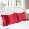 5 PC Satin Bedding Set Soft Silky Satin Bed Set with Zipper Closure & Corner Ties With 600 Thread Count 18'' Deep Pocket of Fitted Sheet (Duvet cover+Fitted+Flat+Pillowcases)Oversized King ,Red view 3