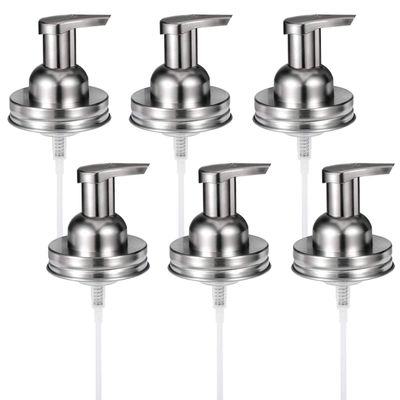 Amolliar Mason Jar Foaming Soap Dispenser Pump Lids (6 Pack), Refillable Foaming Pump Replacement for 16oz Regular Mouth Mason Jar, Waterproof Sticker, Kitchen Bathroom Farmhouse Decor, Brushed Nickel