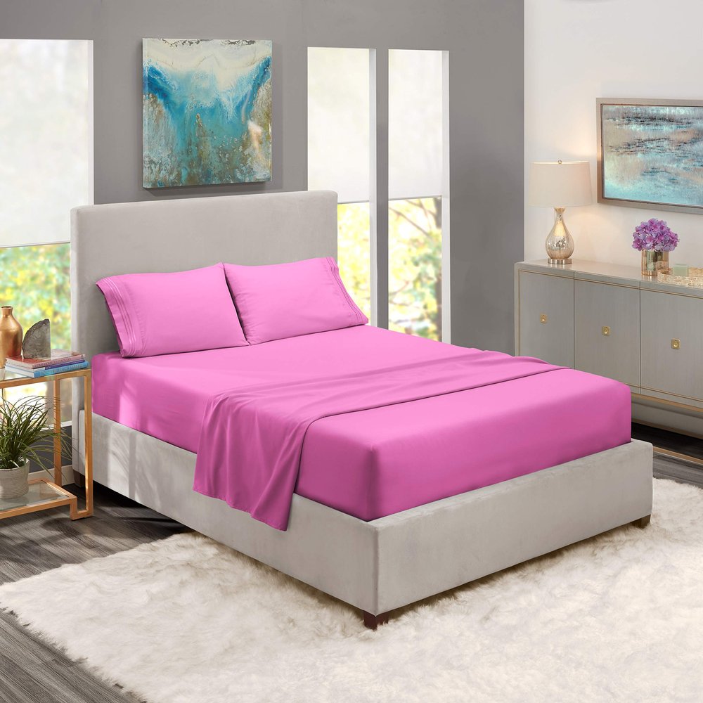 5 Pcs Split Bed Sheet Set + Duvet Cover with Zipper Closure & Corner Ties 100%Cotton 600 TC Split Cal-King Size Sheet Set For Adjustable Bed All Around Fitted Upto 24"DP(6 PC | Radiant Orchid Purple)
