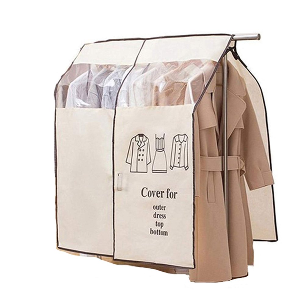 [2pcs] Garment Bags Clothes Cover, Portable Floor-Standing Hanger Dustproof Clothes Bag for Suit, Coat, Dress Closet Clothes Storage,Beige