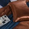 5 PC Satin Bedding Set Soft Silky Satin Bed Set with Zipper Closure & Corner Ties With 600 Thread Count 18'' Deep Pocket of Fitted Sheet (Duvet cover+Fitted+Flat+Pillowcases)Oversized King ,Brown view 4