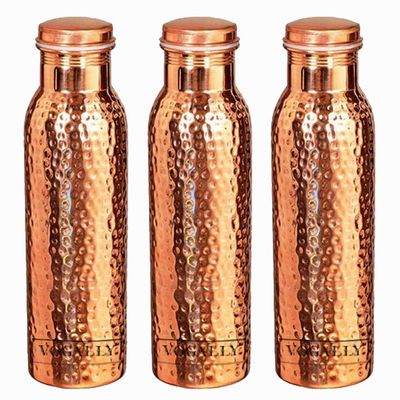 HomeLoft Basics Copper Water Bottle Pure Copper Water Bottle Copper Water Bottle copper drinking water bottle 1L, Set of 3, Brown
