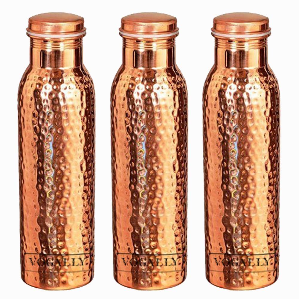 HomeLoft Basics Copper Water Bottle Pure Copper Water Bottle Copper Water Bottle copper drinking water bottle 1L, Set of 3, Brown