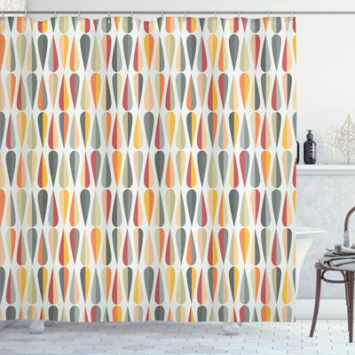 Ambesonne Retro Shower Curtain, Sixties and Seventies Style Geometric Round Shaped Repeated Symmetric Design, Cloth Fabric Bathroom Decor Set with Hooks, 69" W x 84" L, Orange Cinnamon