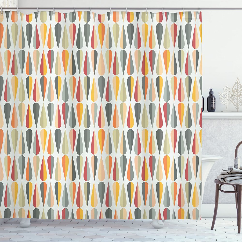 Ambesonne Retro Shower Curtain, Sixties and Seventies Style Geometric Round Shaped Repeated Symmetric Design, Cloth Fabric Bathroom Decor Set with Hooks, 69" W x 84" L, Orange Cinnamon