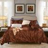 5 PC Satin Bedding Set Soft Silky Satin Bed Set with Zipper Closure & Corner Ties With 600 Thread Count 18'' Deep Pocket of Fitted Sheet (Duvet cover+Fitted+Flat+Pillowcases)Twin/TwinXL ,Brown view 1