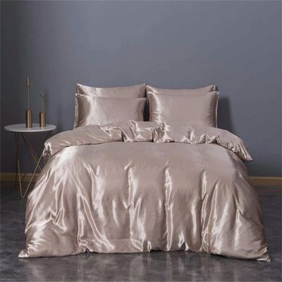 5 PC Satin Bedding Set Soft Silky Satin Bed Set with Zipper Closure & Corner Ties With 600 Thread Count 18'' Deep Pocket of Fitted Sheet (Duvet cover+Fitted+Flat+Pillowcases)Queen/Full ,Camel