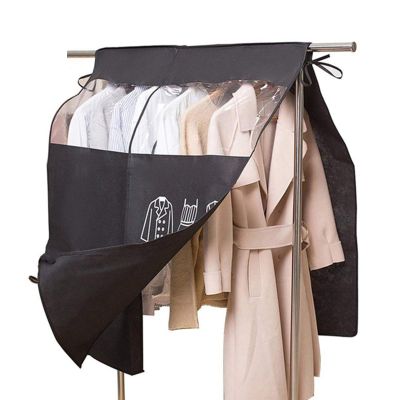 [2pcs] Garment Bags Clothes Cover, Portable Floor-Standing Hanger Dustproof Clothes Bag for Suit, Coat, Dress Closet Clothes Storage,Black