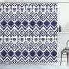 Ambesonne Tribal Shower Curtain, Hand Drawn Style Ethnic Pattern Geometric and Ornamental Aztec Design Print, Cloth Fabric Bathroom Decor Set with Hooks, 69" W x 70" L, Night Blue view 1