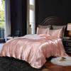 5 PC Satin Bedding Set Soft Silky Satin Bed Set with Zipper Closure & Corner Ties With 600 Thread Count 18'' Deep Pocket of Fitted Sheet (Duvet cover+Fitted+Flat+Pillowcases)Oversized King ,Peach view 2