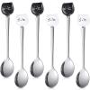 6 Pieces Cat Coffee Spoon Cute Stainless Steel Cat Head Spoon, Lovely Ice Cream Dessert Tool for Stirring Tea Coffee Sugar Dessert (Black, White) view 1