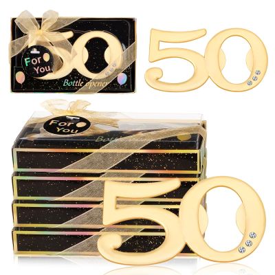 24 PCS 50th Birthday Party Favors 50 Shaped Bottle Openers 50th Birthday Golden Wedding Gifts Souvenirs for Guest, Party Decorations