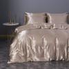 5 PC Satin Bedding Set Soft Silky Satin Bed Set with Zipper Closure & Corner Ties With 600 Thread Count 18'' Deep Pocket of Fitted Sheet (Duvet cover+Fitted+Flat+Pillowcases)Twin/TwinXL ,Beige view 1