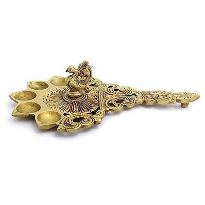 Om Pooja Shop Panchmukhi Mayur Aarti Diya in Brass