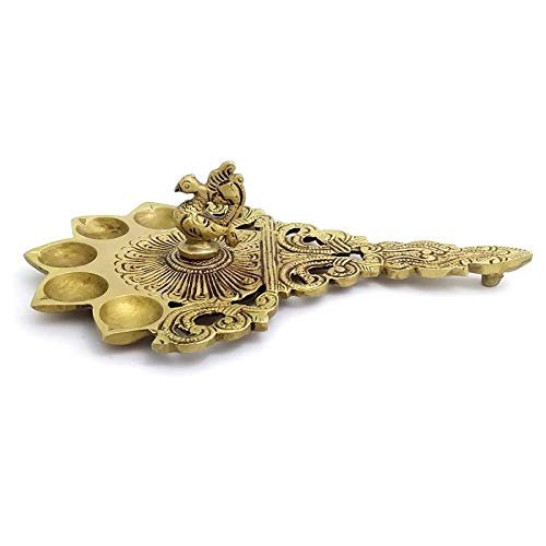 Om Pooja Shop Panchmukhi Mayur Aarti Diya in Brass