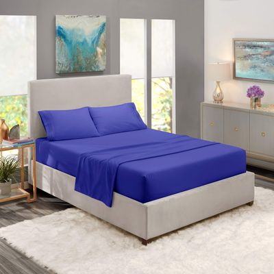 5 Pcs Split Bed Sheet Set + Duvet Cover with Zipper Closure & Corner Ties 100% Combed Cotton 600 TC Split Cal-King Size Sheet Set For Adjustable Bed All Around Fitted Upto 32" DP(6 PC | Royal Blue)