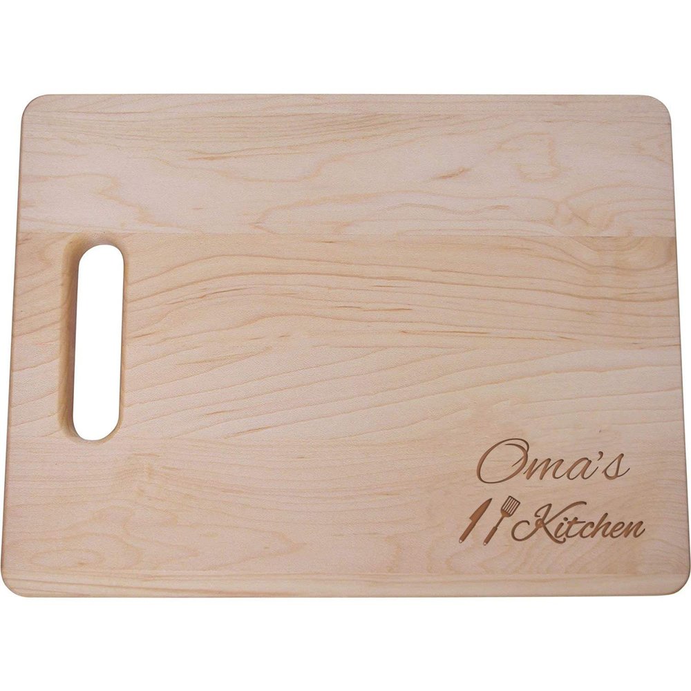 Oma's Kitchen - 11.5 -Inch x 8.75 -Inch Genuine Real Wood Maple Square Cutting Board with Handle