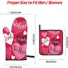QIANKUI Oven Mitts and Potholders Set of 4, Vintage Stripes Love Hearts Valentine's Day Flowers Heat Resistant Oven Mitten Glove Pot Pad Kitchen Set, C-07 view 2