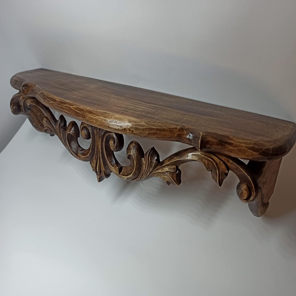 mik-Dyzayn Wall Shelf with Harmonious Curves, Handmade Wood Shelf, Handcrafted Rustic shelve, Picture Ledge Shelf, Home iconostasis, Wall Decor Art