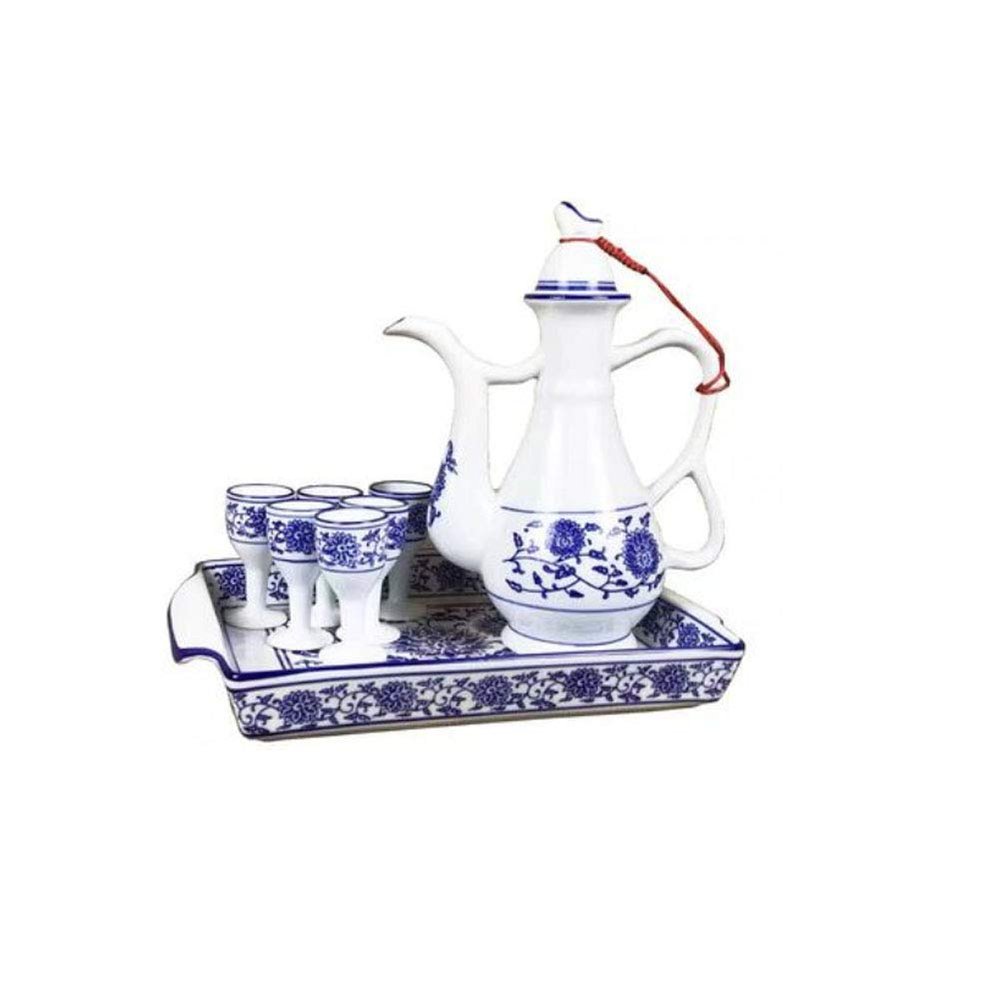 9 Pieces Set Jingdezhen Ceramic Wine Pot Wine Glass Set Household Wine Bottle Retro Chinese Court Antique Wine Jug Wineglass -A03