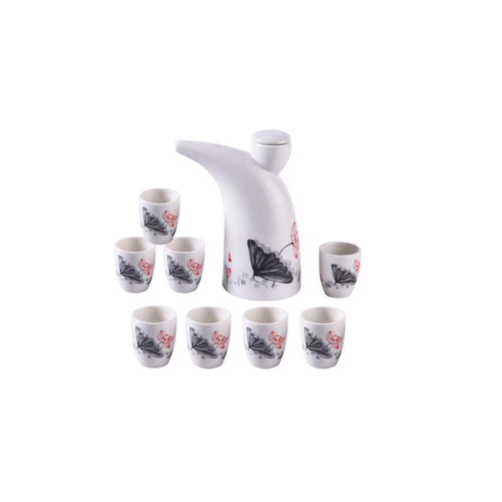 9 Pieces Set Jingdezhen Ceramic Wine Pot Wine Glass Set Household Wine Bottle Retro Chinese Court Antique Wine Jug Wineglass -A09