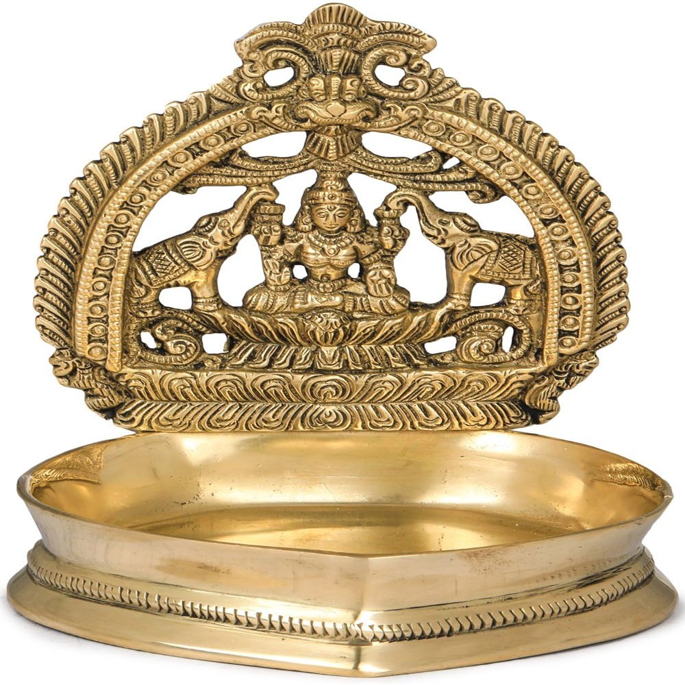 5" Gajalakshmi Deepam (Lamp) | Diya | Brass | Handmade | Made in India - Brass Statue