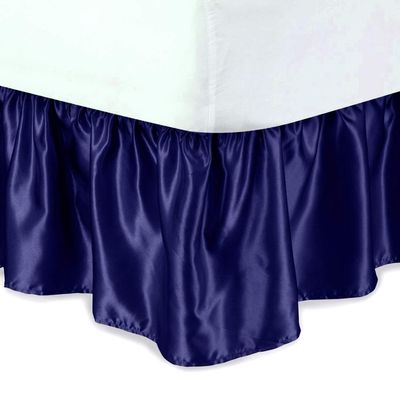 Ruffled Bed Skirt Dust Ruffle with Platform, Easy Fit Wrinkle Free Silky Microfiber Luxurious Fabric Solid Color, Navy Blue for Olympic Queen Size 18 Inches Drop Bed Skirt