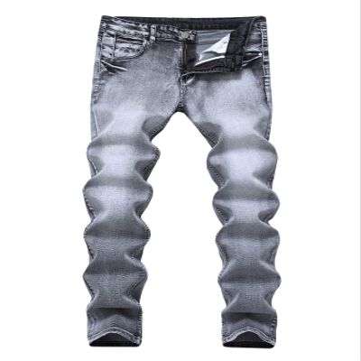 Andongnywell Men's Ripped Distressed Skinny Moto Biker Jeans Slim Grey Stretch Jeans for Man Trousers (Gray,31)