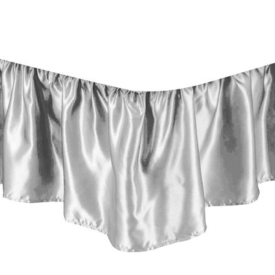 Ruffled Bed Skirt Dust Ruffle with Platform, Easy Fit Wrinkle Free Silky Microfiber Luxurious Fabric Solid Color, Silver for Twin Size 18 Inches Drop Bed Skirt