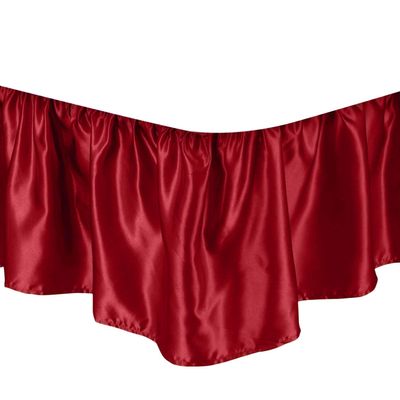 Ruffled Bed Skirt Dust Ruffle with Platform, Easy Fit Wrinkle Free Silky Microfiber Luxurious Fabric Solid Color, Burgundy for Olympic Queen Size 18 Inches Drop Bed Skirt