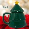 Rae Dunn Green Christmas Tree Mug & Topper - Artisan Collection By Magenta - Beautiful Green Christmas Tree Mug With "JOY" Spelled in Large White Letters LL Font with Christmas Star Topper view 2