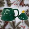 Rae Dunn Green Christmas Tree Mug & Topper - Artisan Collection By Magenta - Beautiful Green Christmas Tree Mug With "JOY" Spelled in Large White Letters LL Font with Christmas Star Topper view 3